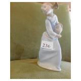LLADRO GIRL WITH PUPPY TUGGING ON DRESS - 8"H X