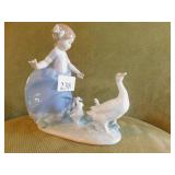 LLADRO - GIRL FEEDING DUCK - 8" H X 7-1/2" W