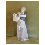 LLADRO - GIRL WITH BASKET OF PUPPIES - 9-1/2" H