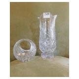CRYSTAL VASE 10" H & BASKET (BASKET BELIEVED TO