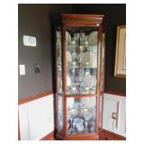 CORNER CURIO, LIGHTED WITH 4 GLASS SHELVES