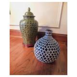 GINGER JAR AND DECORATIVE VASE 17" & 10"