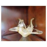 DECORATIVE ART GLASS PC. GOLD TONE AND CLEAR 14"