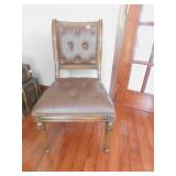 WOOD AND VINYL ARMLESS CHAIR 21" X 23" D X 37" H