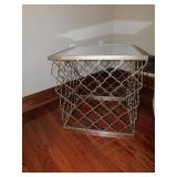 METAL LATTICE BASE AND MIRRORED TOP SIDE TABLE