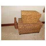 2 WICKER TRUNKS AND VASE - 29" W X 18" D X 18" H