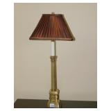 PAIR COLUMN STICK LAMPS BRASS W/ BROWN SHADES,