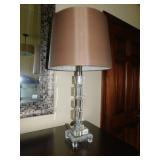 LUCITE STACKING DESIGN LAMP, HARD BROWN SHADE 26"