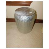 METAL GARDEN STOOL/TABLE 12" D SILVER IN COLOR