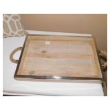 SERVING TRAY W/ ROPE HANDLE AND CHROME TRIM 18" X