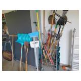 GARDEN TOOLS, PICK, SHOVELS, LEVEL, HOE, BROOM