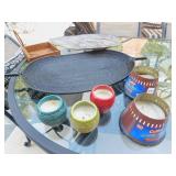 CANDLES AND DECORATIVE TRAYS METAL LEAF 25"