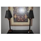 PAIR CANDELSTICK LAMPS WITH BLACK CRACKLE LEATHER