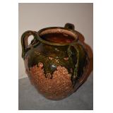 TRIPLE HANDE VASE BROWN POTTERY - 14" H