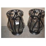 DECORATOR VASES METAL AND GLASS 11" H VASES PAIR