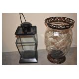 LANTERN W/ HANDLE AND GLASS VASE 14" H