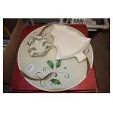 LENOX GLASS TRAY AND 2 TREE PLATES 1 LENOX