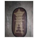 WOOD SIGN W/ METAL TRIM