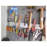 TOOLS, SCREW DRIVES, TROUBLE LIGHT, PRUNERS ETC.