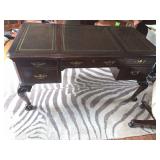 HEKMAN LEATHER TOP DESK 3 DRAWER QUEEN ANNE LEG