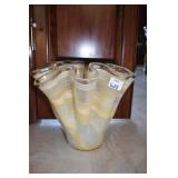 RUFFLE GLASS VASE YELLOW & WHITE