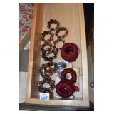 SHELL NAPKIN RINGS 10, 6 BURGANDY NAPKIN RINGS