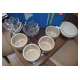 4 CROCKS, 4 CLEAR DISHES, 2 SERVING DISHES