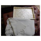 POTTERY BARN THROW - CREAM COLOR AND SHELL TRAY