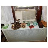 PLATE TEA POT, CREAMER SUGAR, WOODEN SEWING BOX,