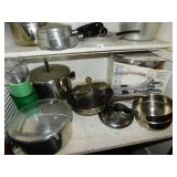 PRESSURE COOKER, 5 COOKING POTS, 2 SKILLETS, ETC