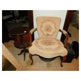 VICTORIAN NEEDLE POINT CHAIR WITH SMALL STAND