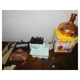JUICER NEW IN BOX, COPPER MUSIC BOX, 35MM CAMERA,