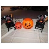 2 WITCHES ON ROCKING CHAIRS, 2 PUMPKINS