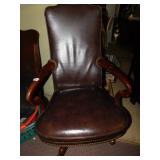 LEATHER OFFICE CHAIR, 5 WHEEL BASE, SCRATCHES ON