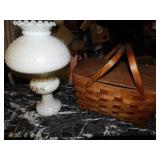 HURRICANE LAMP, BASKET WITH HANDLES