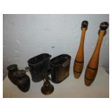 JUGGLING PINS, METAL BASKETS, VASE, BELL