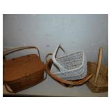 WICKER BASKETS AND BASKET WITH LID.