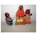 CEMENT MAN HOLDING A FISHING STICK, WOODEN LADY,