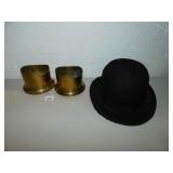 SOLID BRASS HOLDERS, 1 IMPERIAL HAT SOME FRAYING
