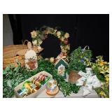 FAKE FLOWERS, IVY GARLAND, WICKER BASKET, WREATH,