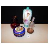 VASES, AUSTRIA, HAND BLOWN; COVERED TRINKET BOX