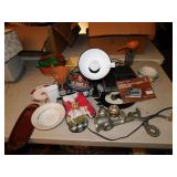 AM/FM CLOCK PHONE, LIGH, BRSS TRAY, PLANTERS, ETC