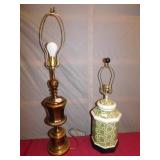 2 LAMPS, BRASS, GREEN & WHITE LAMP
