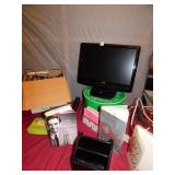 TOSHIBA TV, HAT BOX, MR. ROGERS BOOK, ORGANIZER,