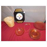 PINK DEPRESSION GLASS, STAR FISH & TURTLE CHARMS,