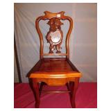 MARBLE INLAY GRAPE DESIGN ANTIQUE CHAIR, LIKE NEW