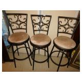 3 SUEDE SEATED BAR STOOLS, 43"