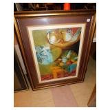 PAINTING ABSTRACT OF 2 FACES OVER A DINNER TABLE