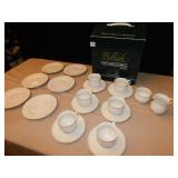 BELLEEK CREAMER SUGAR, 6 CUPS & SAUCERS, 6 DESERT