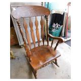 WOODEN ROCKING CHAIR, SOME WEARING ON ARMS(AS